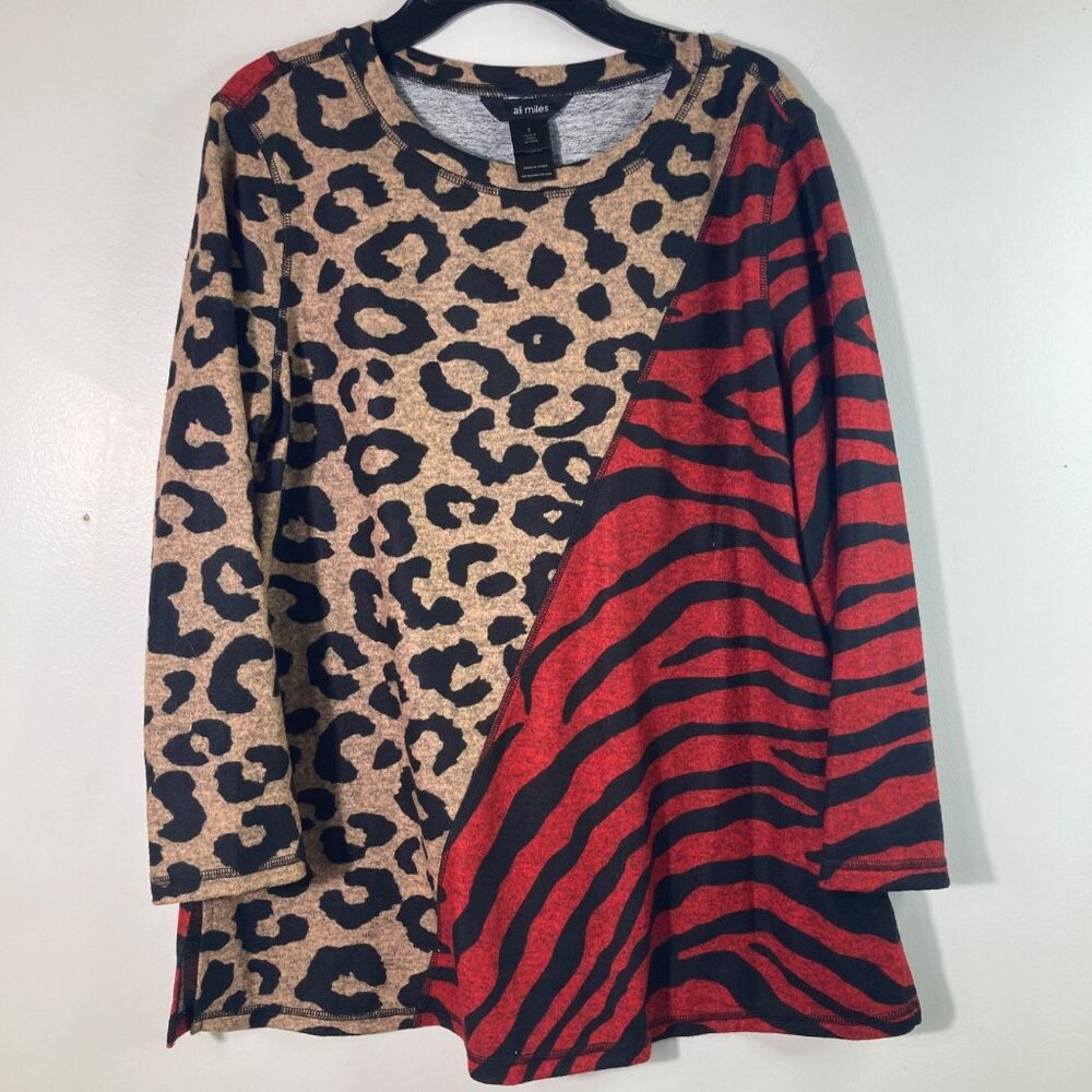 Womens Ali Miles Animal Print Top Sweater Sweatshirt S Leopard Zebra